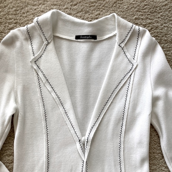 White One Button Blazer Sweater Jacket - Picture 3 of 9